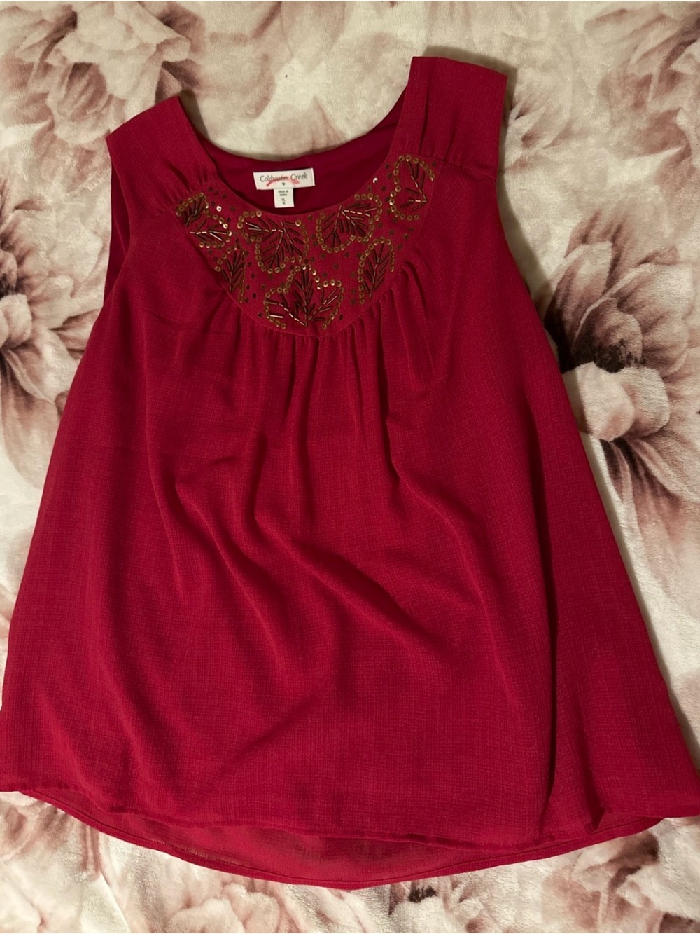 Coldwater Creek Women's Red beaded Embellished Sleeveless Top